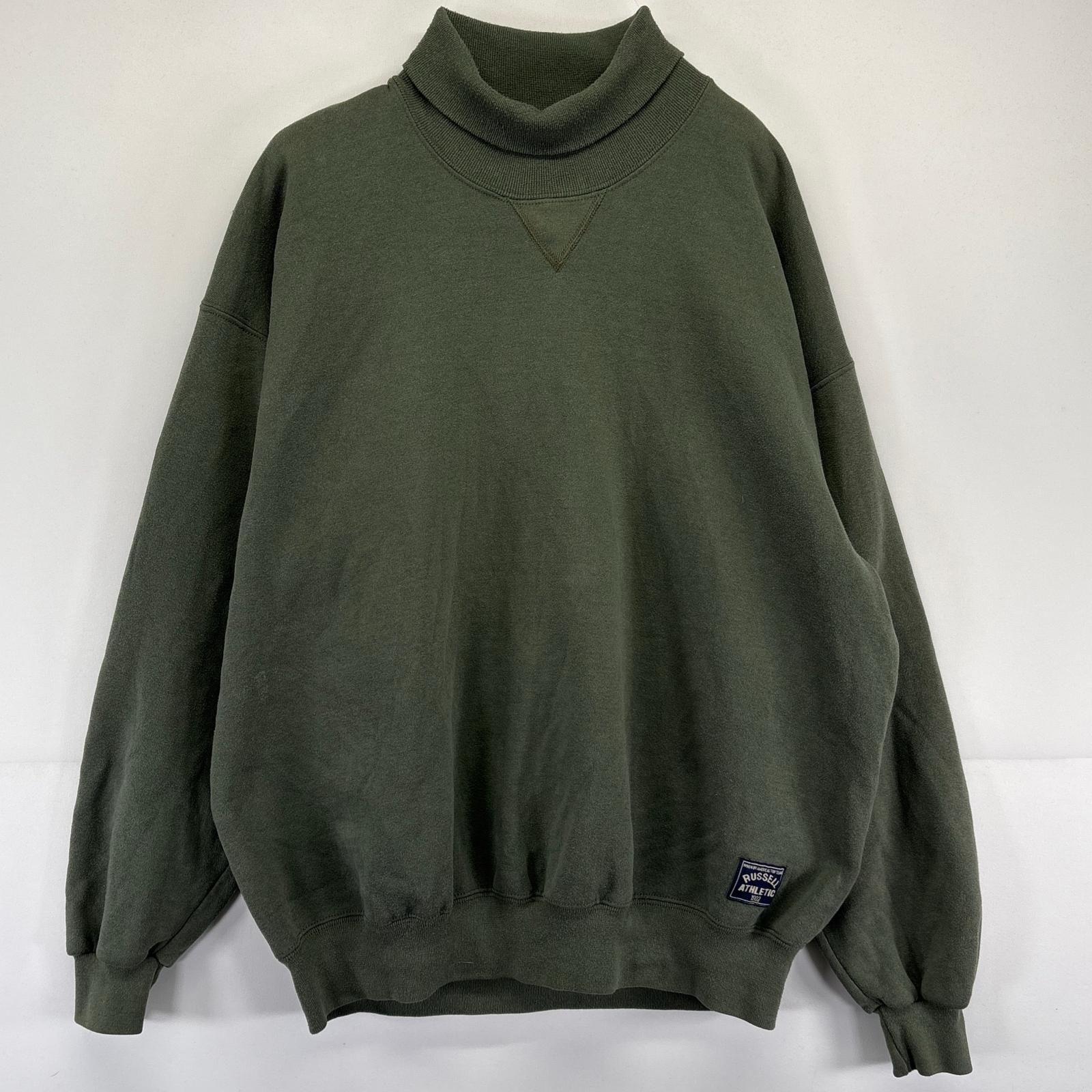 古着 90's/90年代 ラッセル Russell USA製 スウェット タートルネック トレーナー 2XL グリーン系 無地 メンズ