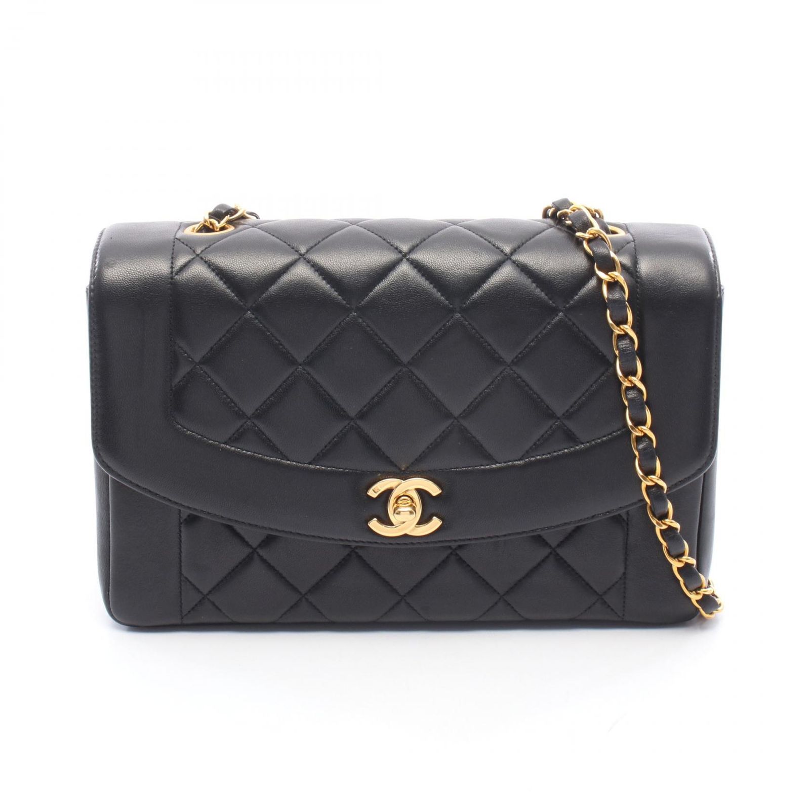 シャネル CHANEL ショルダーバッグ マトラッセ ダイアナフラップ A01165 ブラック ラムスキン（羊革） マトラッセ ダイアナ チェーンショルダー レディース Used A