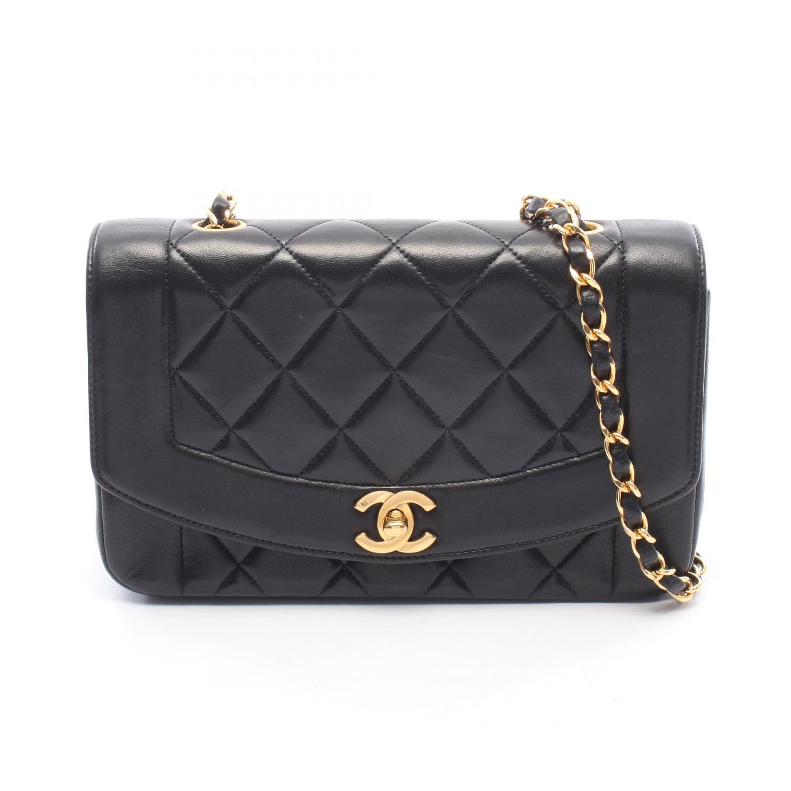 シャネル CHANEL ショルダーバッグ マトラッセ ダイアナフラップ A01164 ブラック ラムスキン（羊革） マトラッセ ダイアナ チェーンショルダー レディース Used A