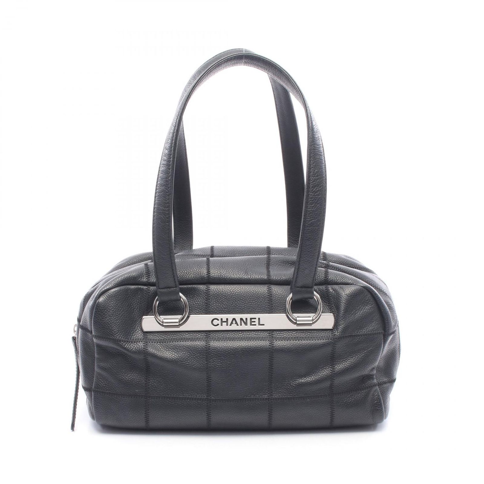 シャネル CHANEL ボストンバッグ チョコバー ブラック キャビアスキン(グレインドカーフ) チョコバー ハンドバッグ レディース Used B