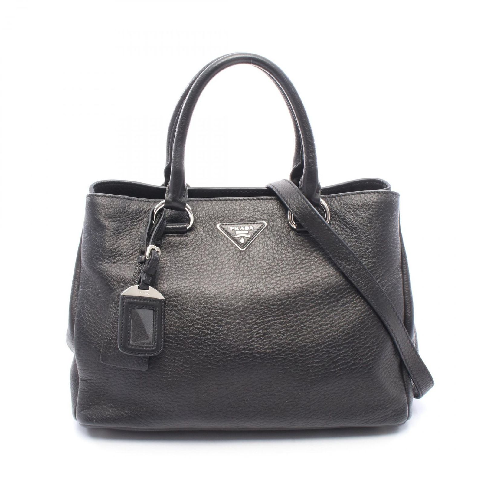 プラダ PRADA ハンドバッグ 三角プレート 2WAY ブラック レザー トライアングルロゴ 2wayトートバッグ レディース Used A