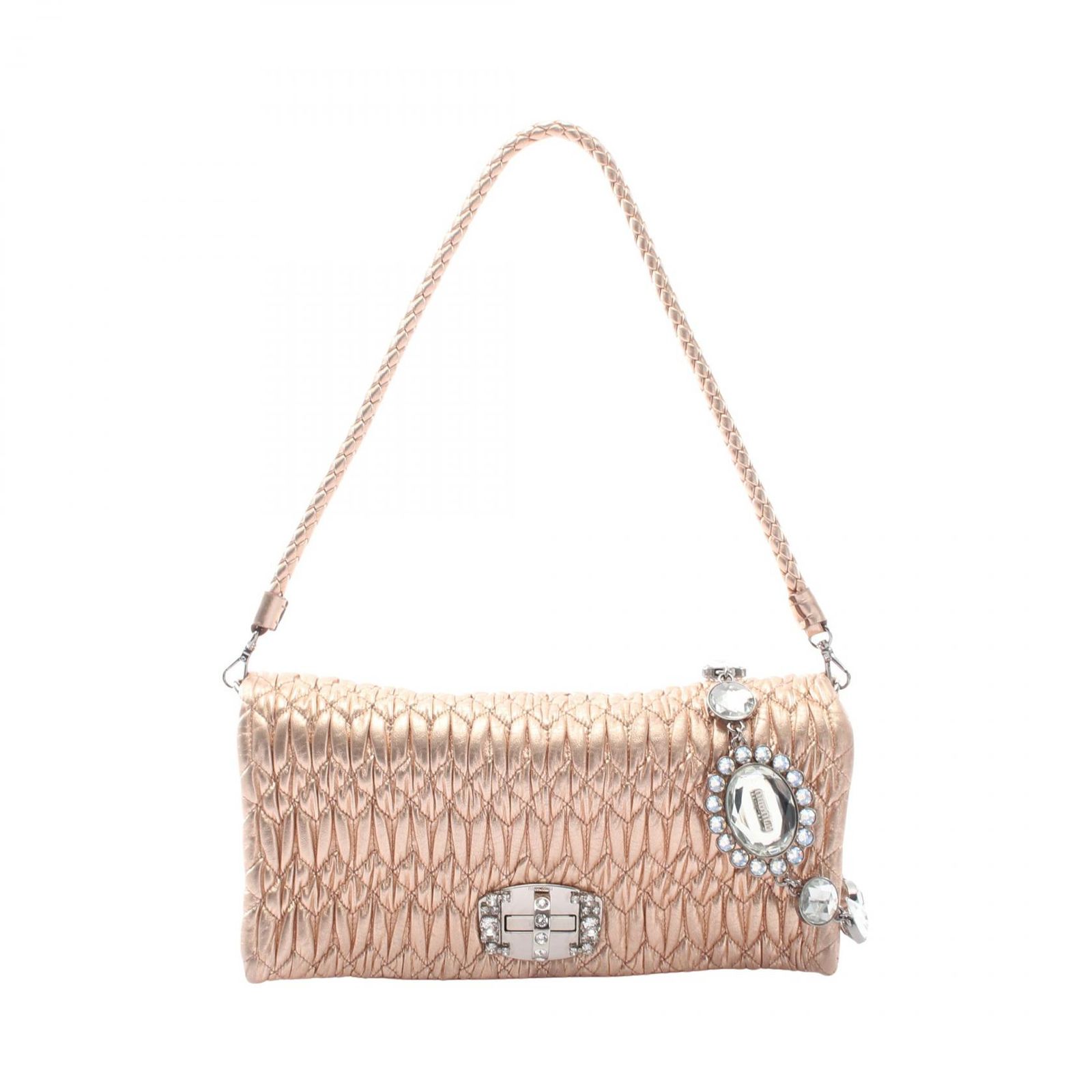 ミュウ ミュウ Miu Miu ショルダーバッグ NAPPA CRYSTAL マテラッセ 2WAY RP0169 ピンクゴールド レザー マテラッセ クリスタル 2wayショルダーバッグ レディース Used A