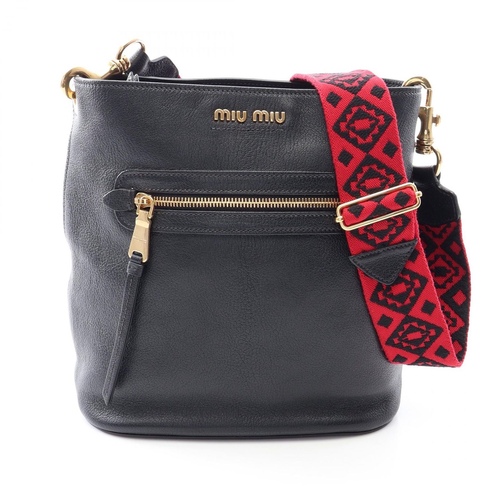 ミュウ ミュウ Miu Miu ショルダーバッグ MADRAS マドラス 5BE026 ブラック レザー マドラス ショルダーバッグ レディース Used A