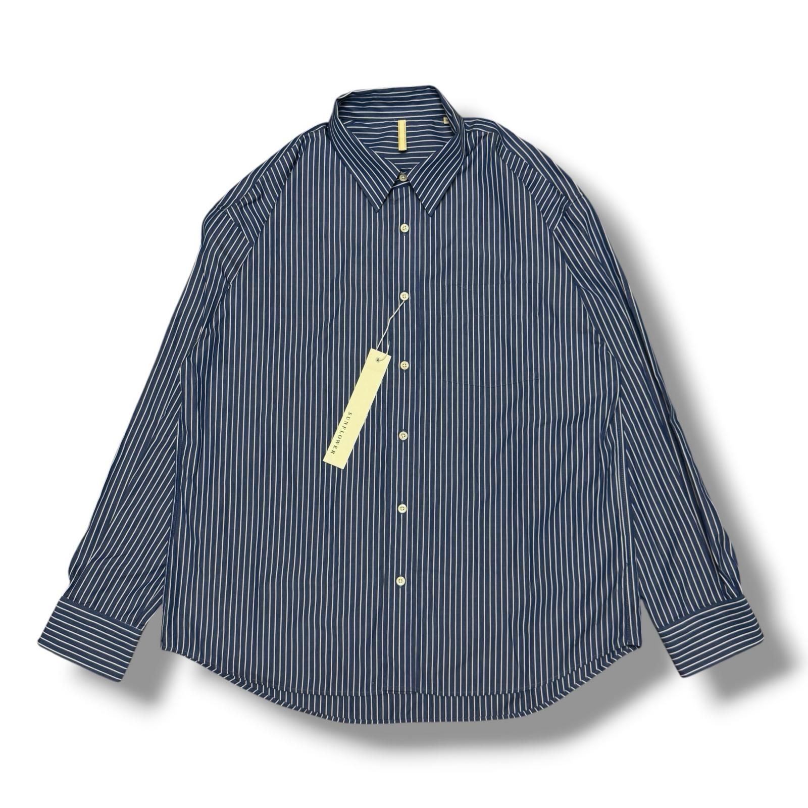 未使用 SUNFLOWER NEW BASE SHIRT ニューベースシャツ ストライプ サンフラワー 1309 ブルー M （18733M）