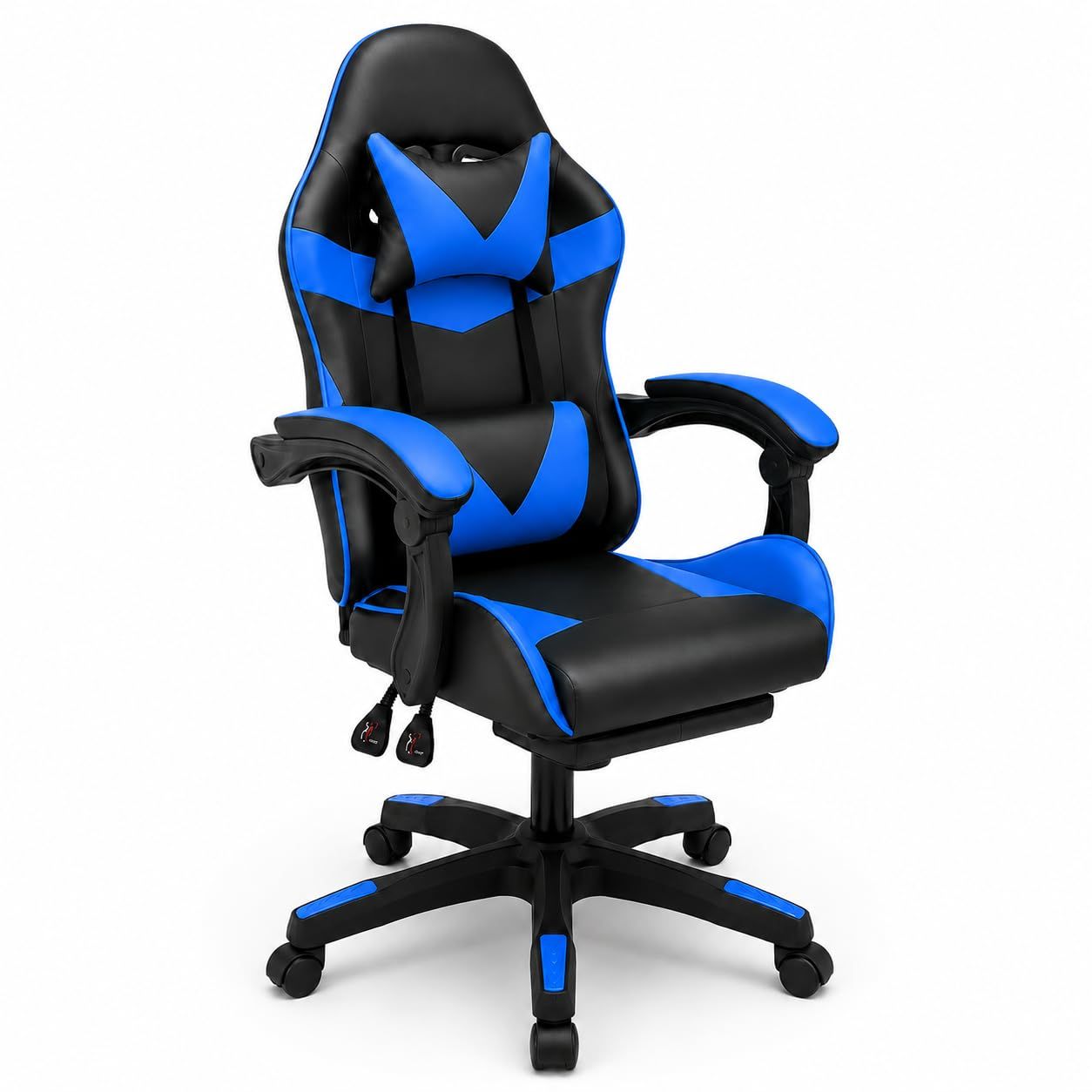 ゲーミングチェア リクライニング135° 高級PUレザー ランバーサポート調整可 オフィス PC デスクチェア ゲーム用 在宅勤務 テレワーク 椅子 (ブラック×ブルー)ｍａ