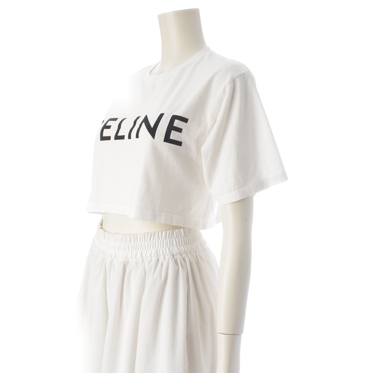 セリーヌ クロップド 半袖Ｔシャツ トップス 2X761671Q.01EA ホワイト XS【中古】