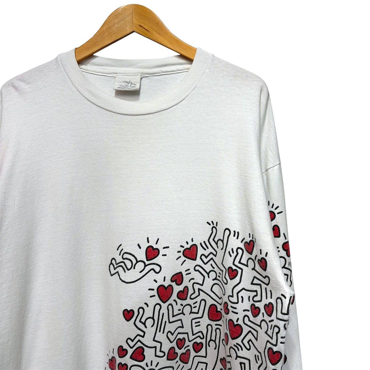 90s ビンテージ Keith Haring プリント ロングスリーブ Tシャツ XL ホワイト USA製 90年代 アメリカ製 キースへリンク 袖プリ ロンT