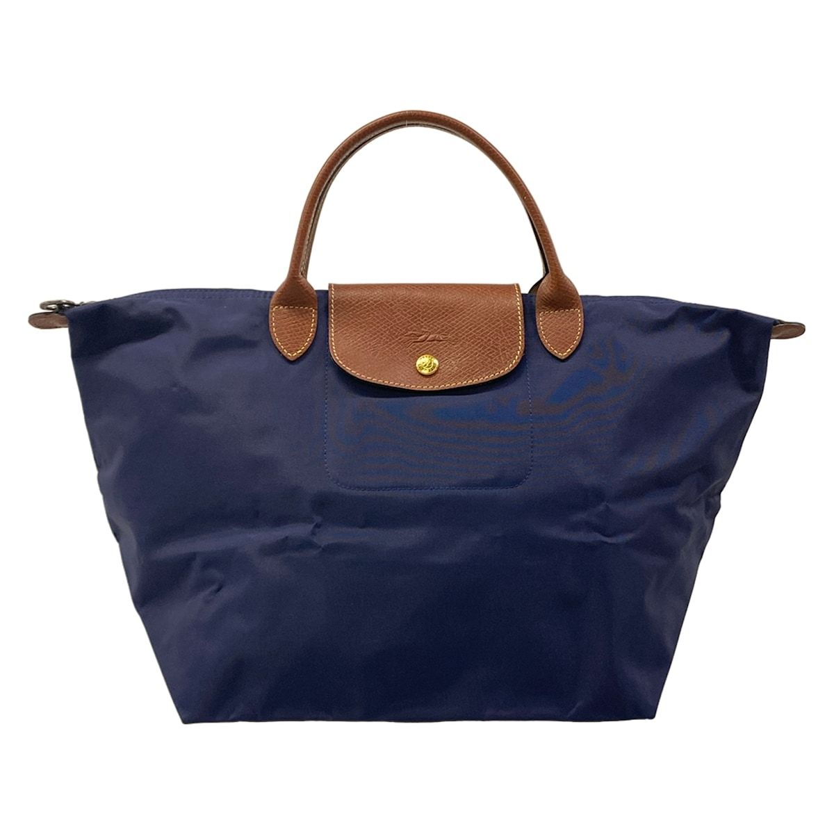 LONGCHAMP(ロンシャン) ハンドバッグ美品 ル・プリアージュオリジナル ネイビー×ブラウン 折りたたみ レザー