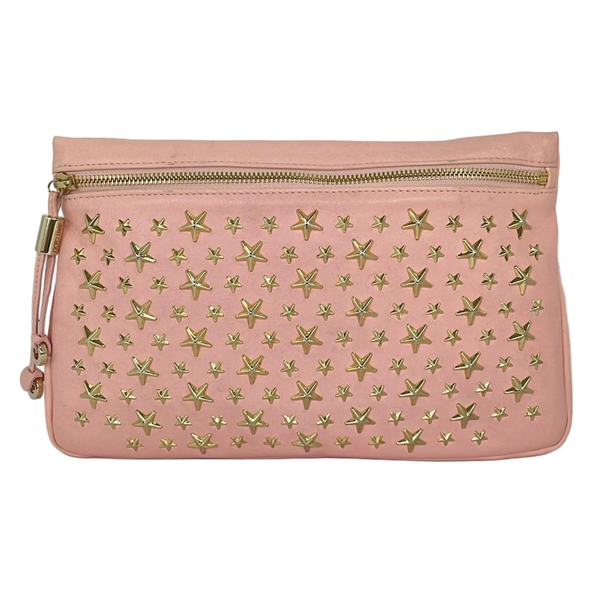 JIMMY CHOO(ジミーチュウ) クラッチバッグ ゼナ ライトピンク×ゴールド スター(星)/スタッズ/ホログラムシールあり レザー