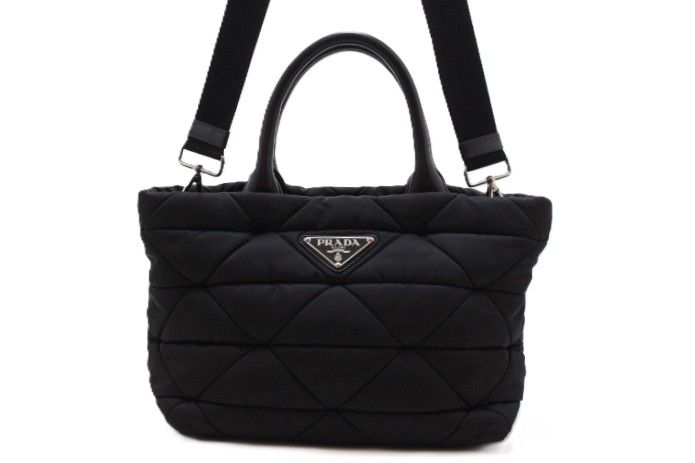 PRADA プラダ Re-Nylon ミディアム パデッド トートバッグ 2wayバッグ 1BG436 ナイロン/レザー ブラック/シルバー金具 レディース【中古】460