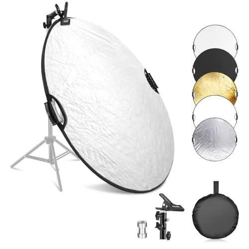 NEEWER 110cm 5in1 丸型レフ板 撮影用レフ板 クランプ/ハンドグリップ付き 3/8