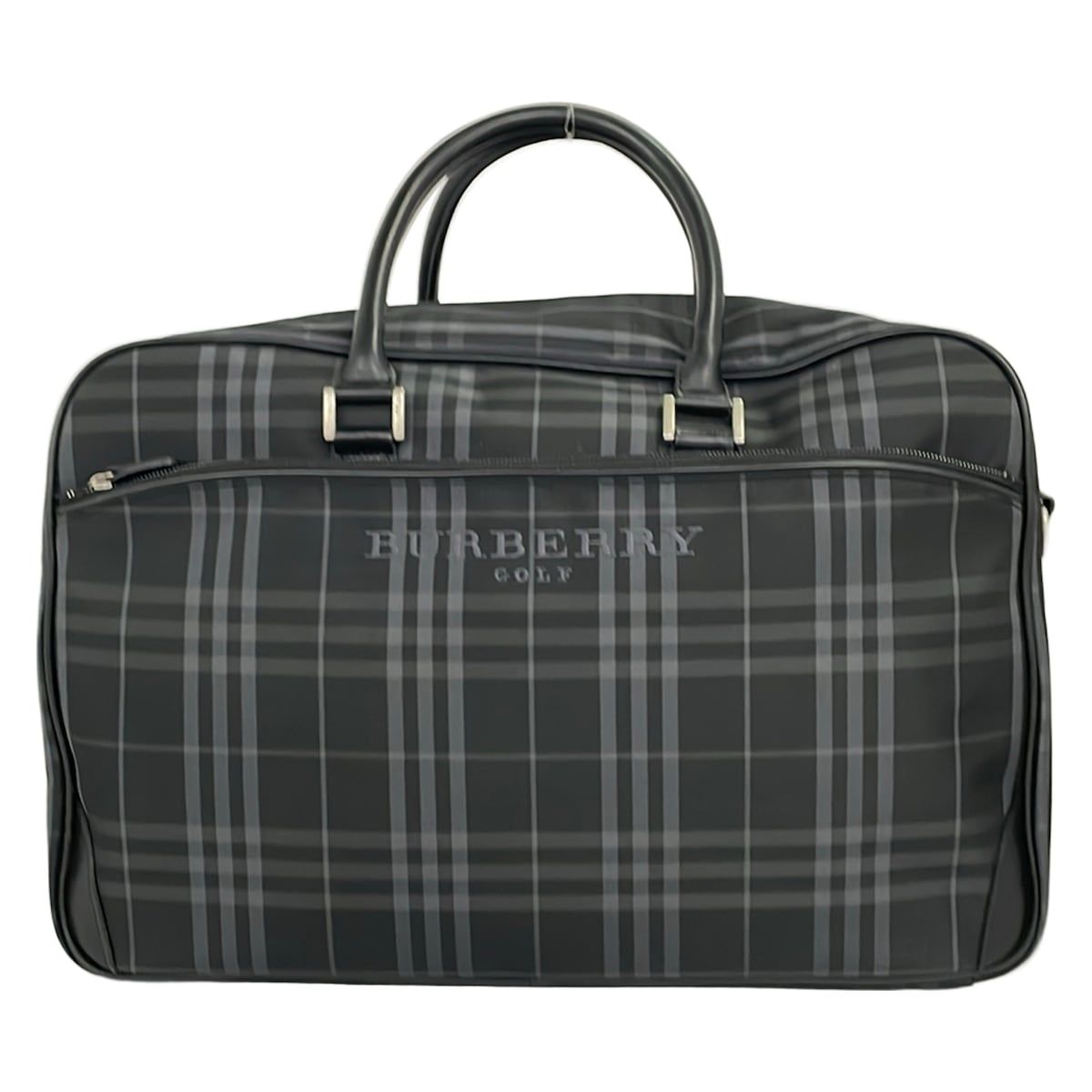 BURBERRYGOLF(バーバリーゴルフ) ボストンバッグ - 黒×ダークグレー チェック柄/本体ロックなし レザー