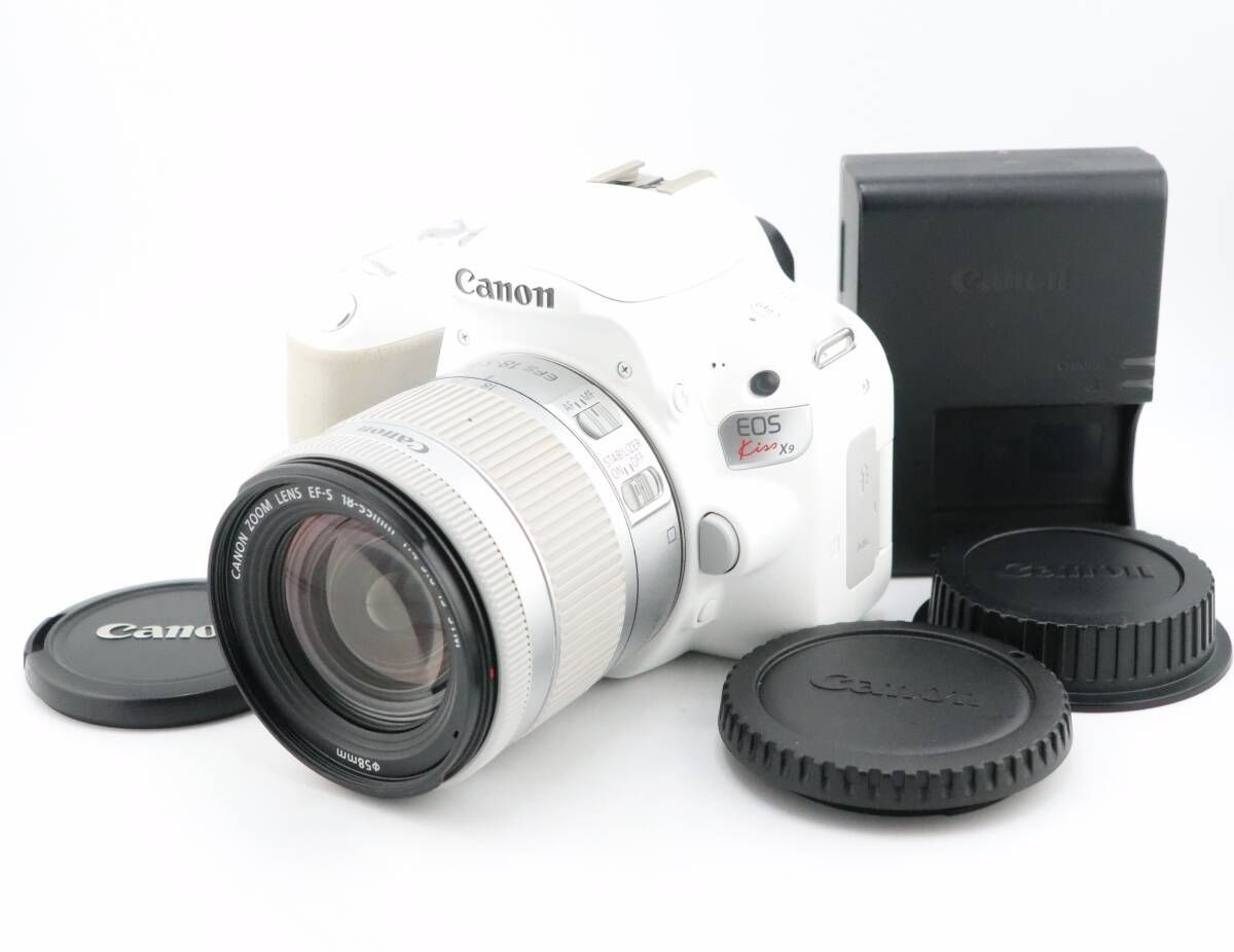 ★良品★ショット数32,849回★キヤノン CANON EOS Kiss X9 ホワイト + EF 18-55mm F4-5.6 IS STM ホワイト 充電器付 ★　W0641＃5145