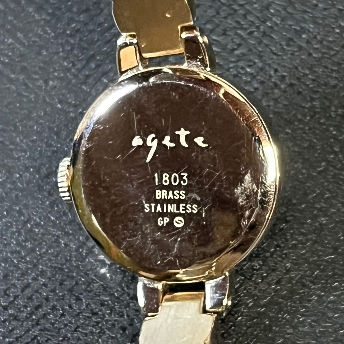 稼働品】 agete 腕時計 ラウンドフェイス ウォッチ ゴールド