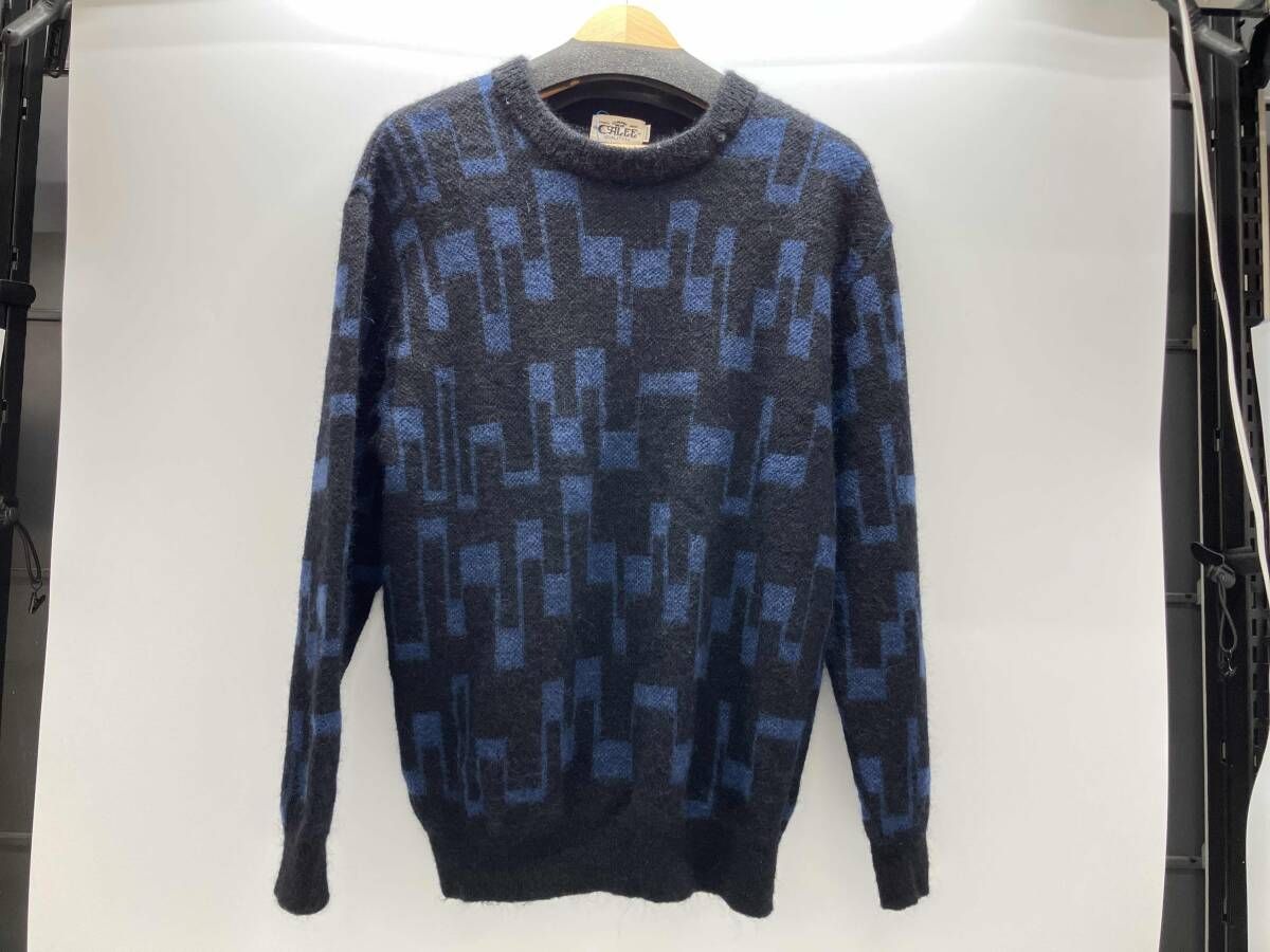 冬 CALEE 7 GAUGE JACQUARD MOHAIR CREW NECK KNIT SWEATER キャリー モヘアセーター 長袖ニット ブラック ブルー