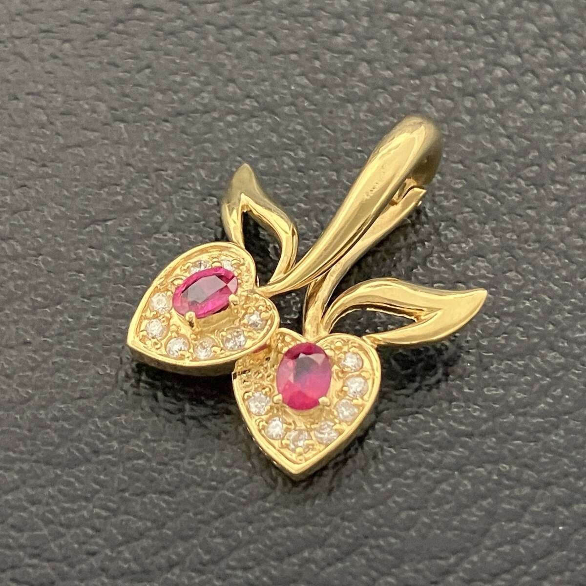 鑑別カード付 天然ルビー0.40ct 天然ダイヤモンド0.16ct デザイン トップ K18 3.9g 金 イエロー ゴールド