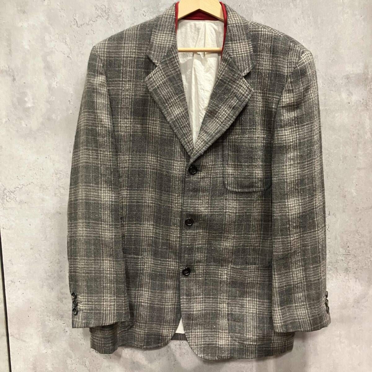 98AW COMME des GARCONS HOMMEチェックテーラードジャケット 襟フェルト size S グレー×ベージュ コムデギャルソンオム