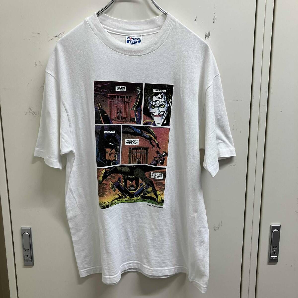 89s HAMES コミックプリント TEE バッドマン アメリカ製 L ホワイト ヘインズ