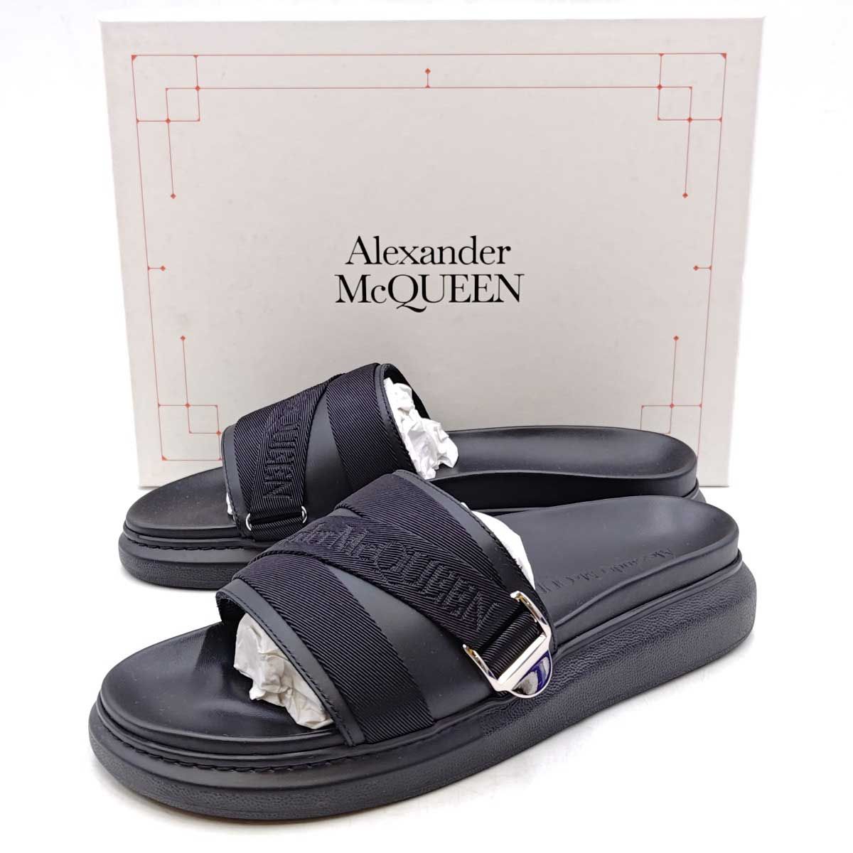 【未使用】ALEXANDER McQUEEN スライドサンダル ラバー厚底 サイズ42 ブラック 663565 W4QP1 1081 メンズ アレキサンダー・マックイーン