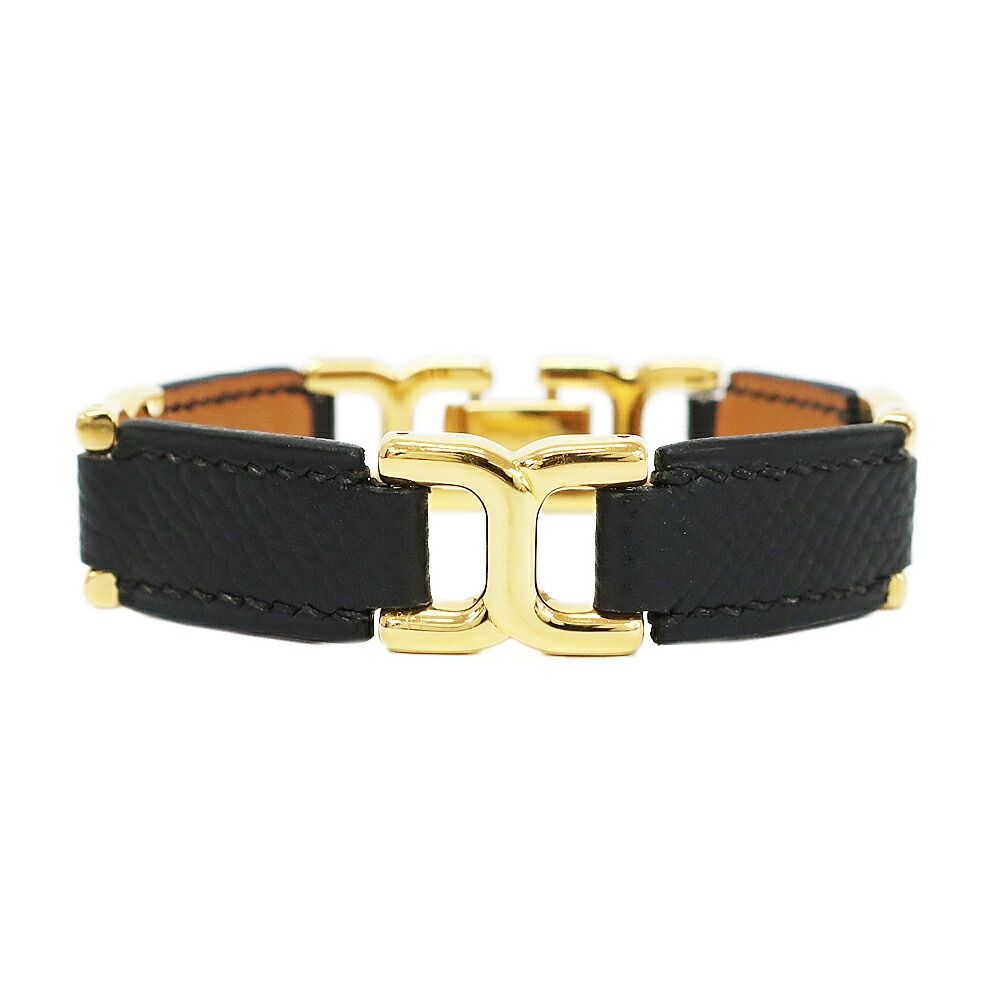 【天白】エルメス Hモチーフ ブレスレット ブラック ゴールド金具 □B刻印 レザー 金メッキ アクセサリー 小物 その他 レディース 26,260円