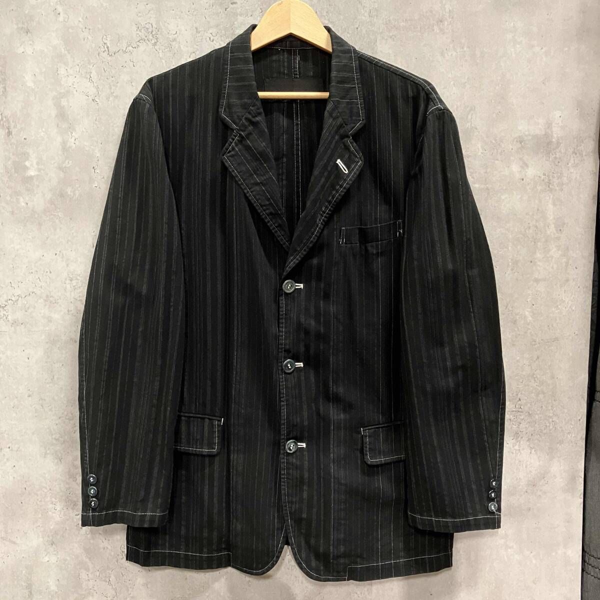 00SS COMME des GARÇONS HOMME テーラードジャケット 製品染ストライプ size S ブラック コムデギャルソンオム