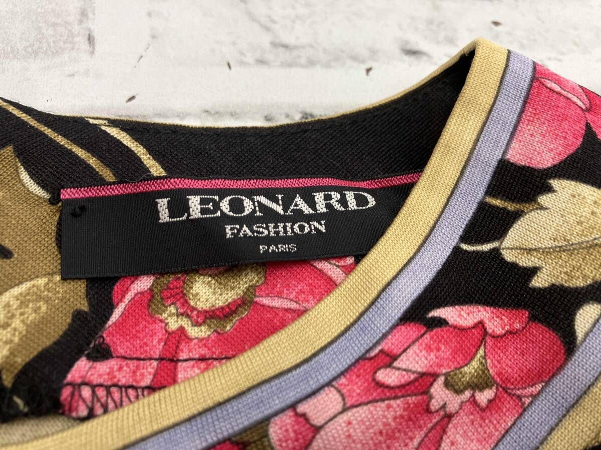 LEONARD/花柄ワンピース/Mサイズ/ウールシルク素材/ブラック/ロング 