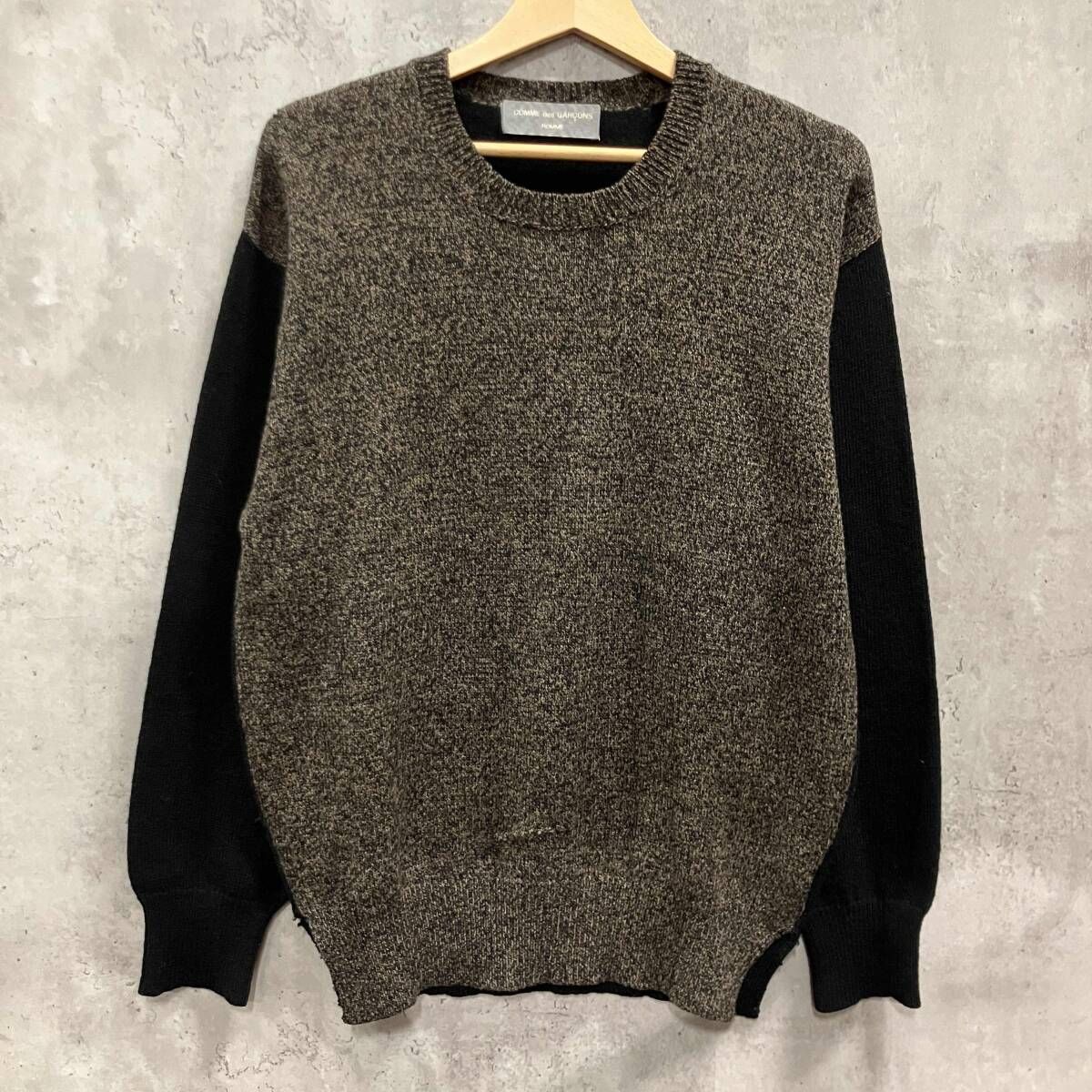 COMME des GARCONS HOMME ニット 切替デザインクルーネック ブラウン×ブラック コムデギャルソンオム