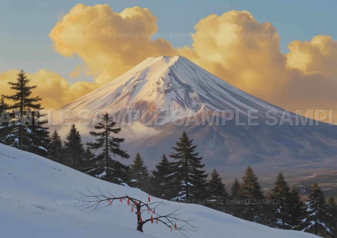 開運AIアート】2L判 【開運招福】霊峰富士山 冬景色 縁起物 赤い実
