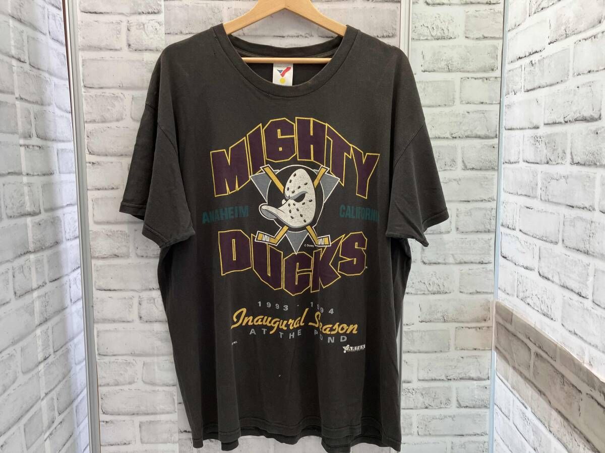 ARTEX/古着/90s/半袖Tシャツ/ダークグレー/XLサイズ/MIGHTY DUCKSロゴ