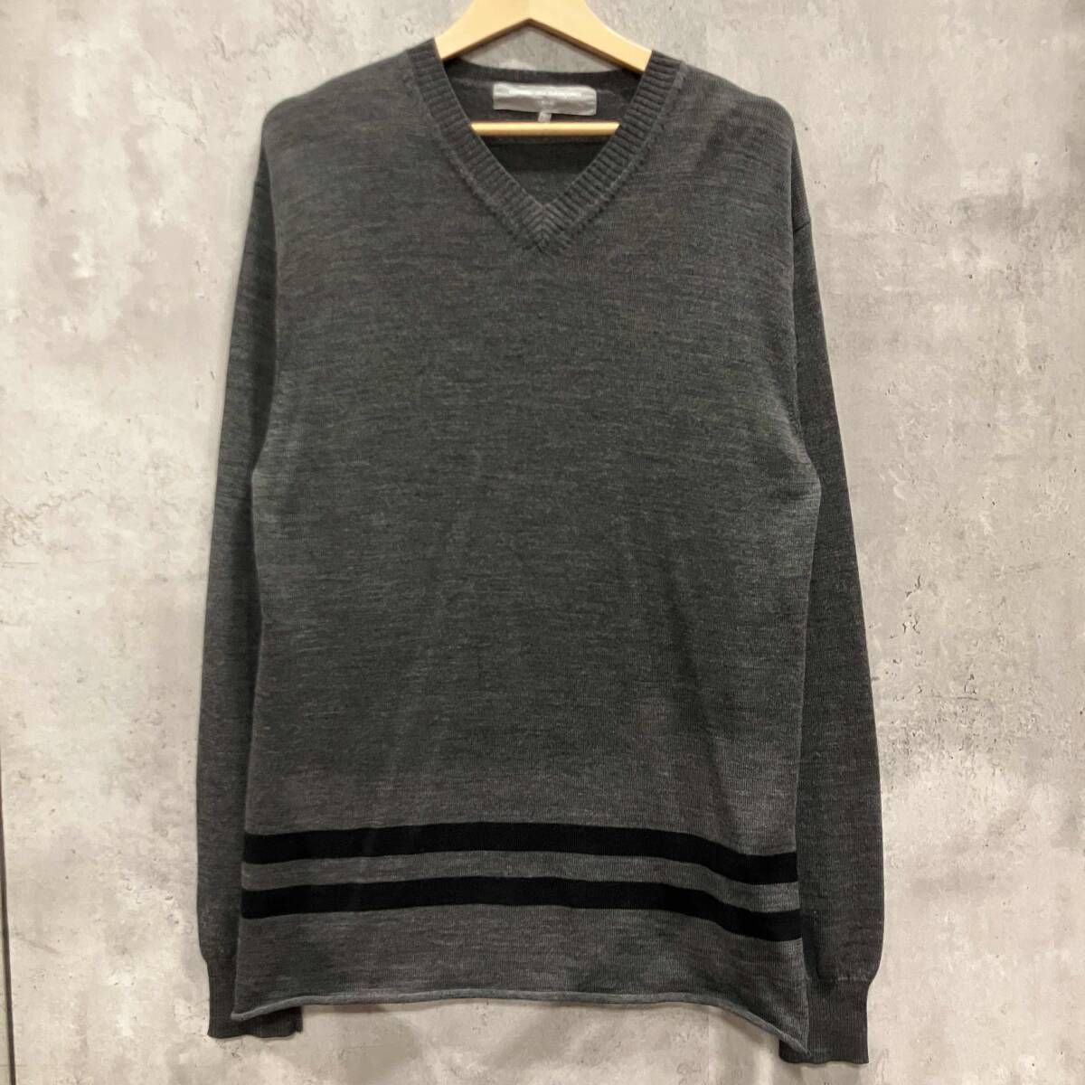 03AW COMME des GARCONS HOMME ボーダーウールニット size M グレー×ブラック コムデギャルソンオム