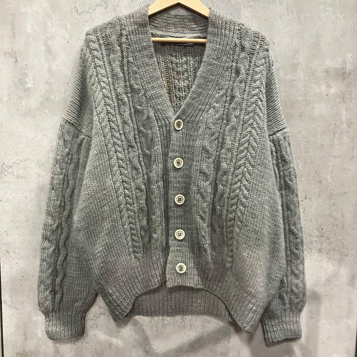 80s COMME des GARCONS HOMME ウールニットカーディガン 80s COMME des GARCONS HOMME ケーブルニットカーディガン グレー