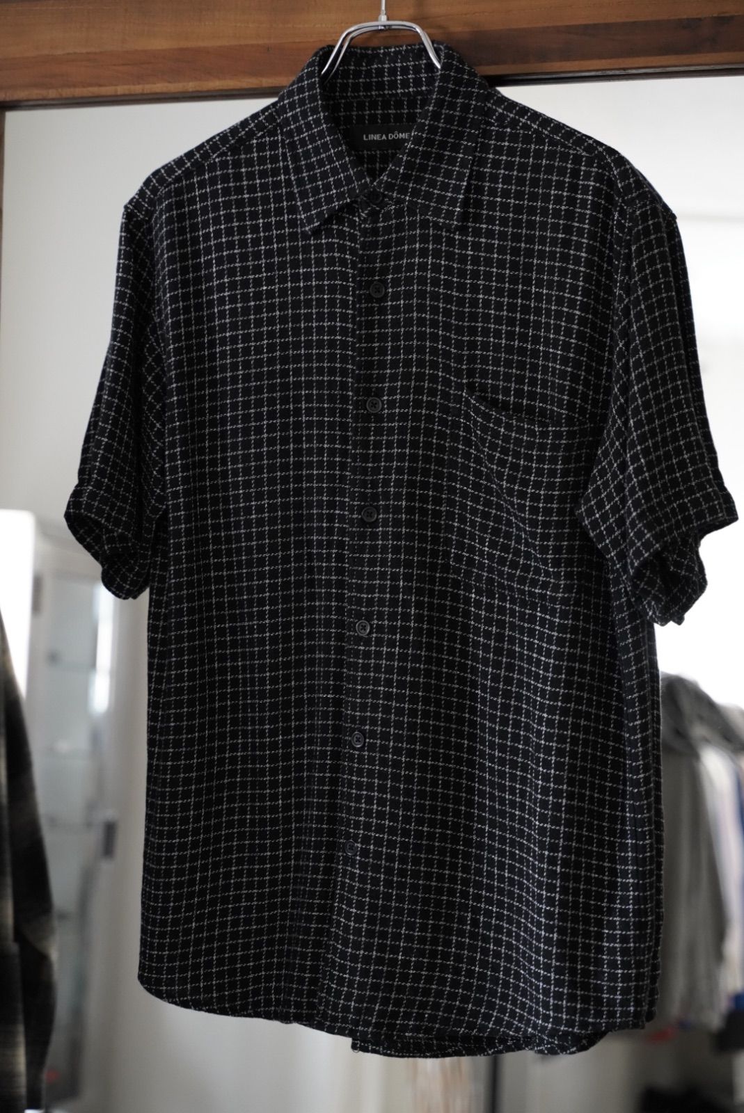 90s linen rayon graph check shirt