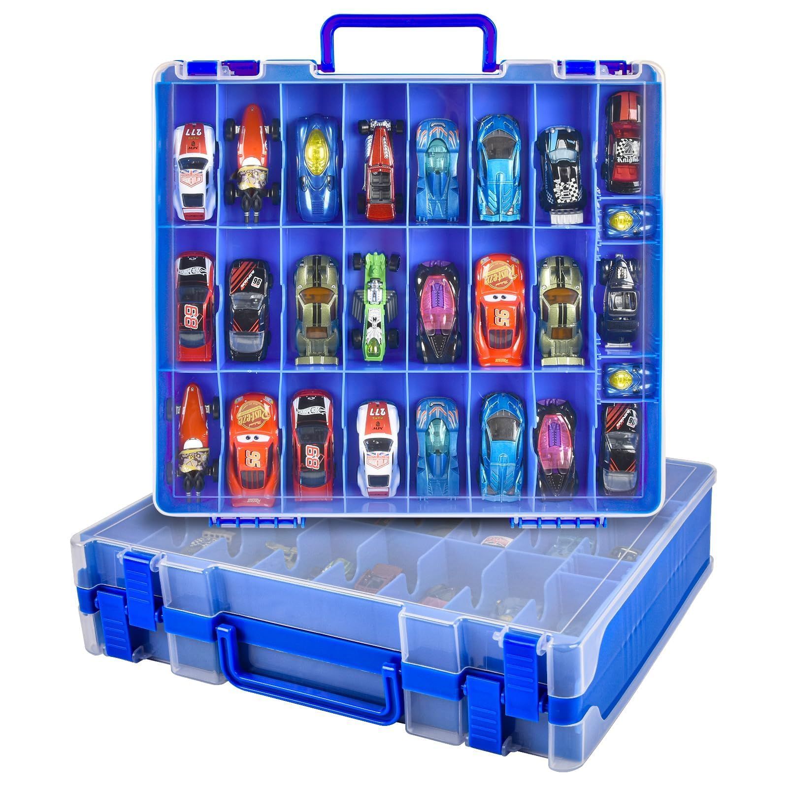 GWCASE ミニカー 収納ケース 48マス 両面収納 小物収納ボックス 1/64ミニカー用 ディスプレイケース 仕切り調整可能 持ち運び 透明フタ付き 「 本体のみ ホワイト」AR cb088d92