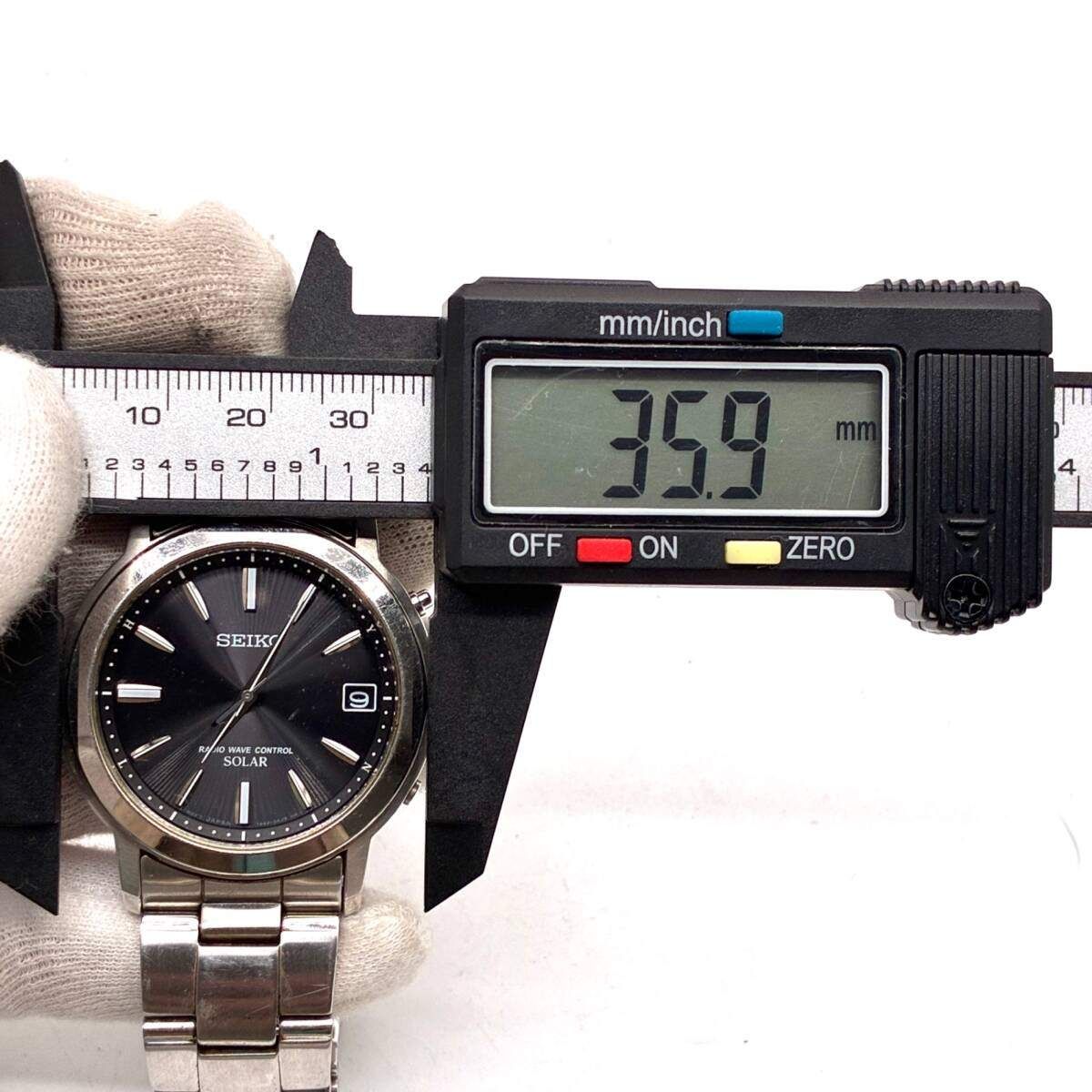 稼働 SEIKO ソーラー電波時計 メンズ サンレイブラック文字盤 デイト 稼働品 正規品 SEIKO セイコー メンズ 腕時計 ソーラー 電波 サンレイ