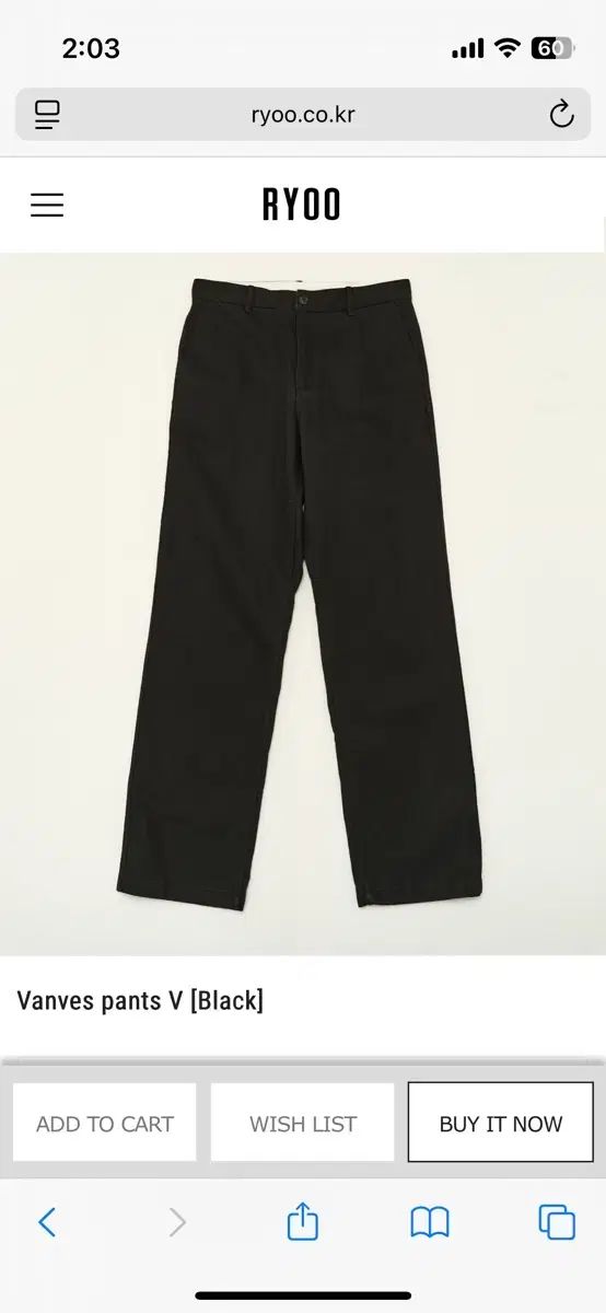 Ryoo Vanves pants V Black L