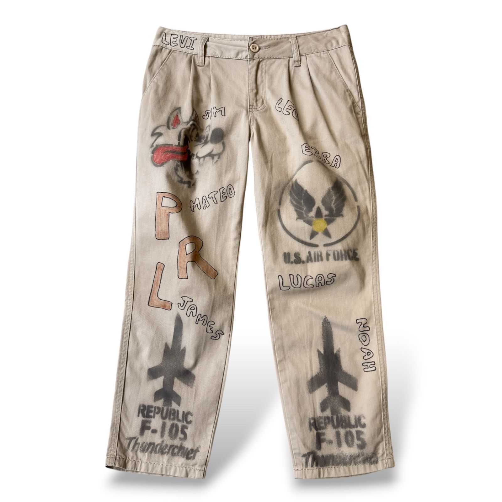 HAND PAINTED ART STENCIL MEMORIAL CROPPED PANTS / ハンド ペイント アート ステンシル メモリアル 落書き クロップド パンツ