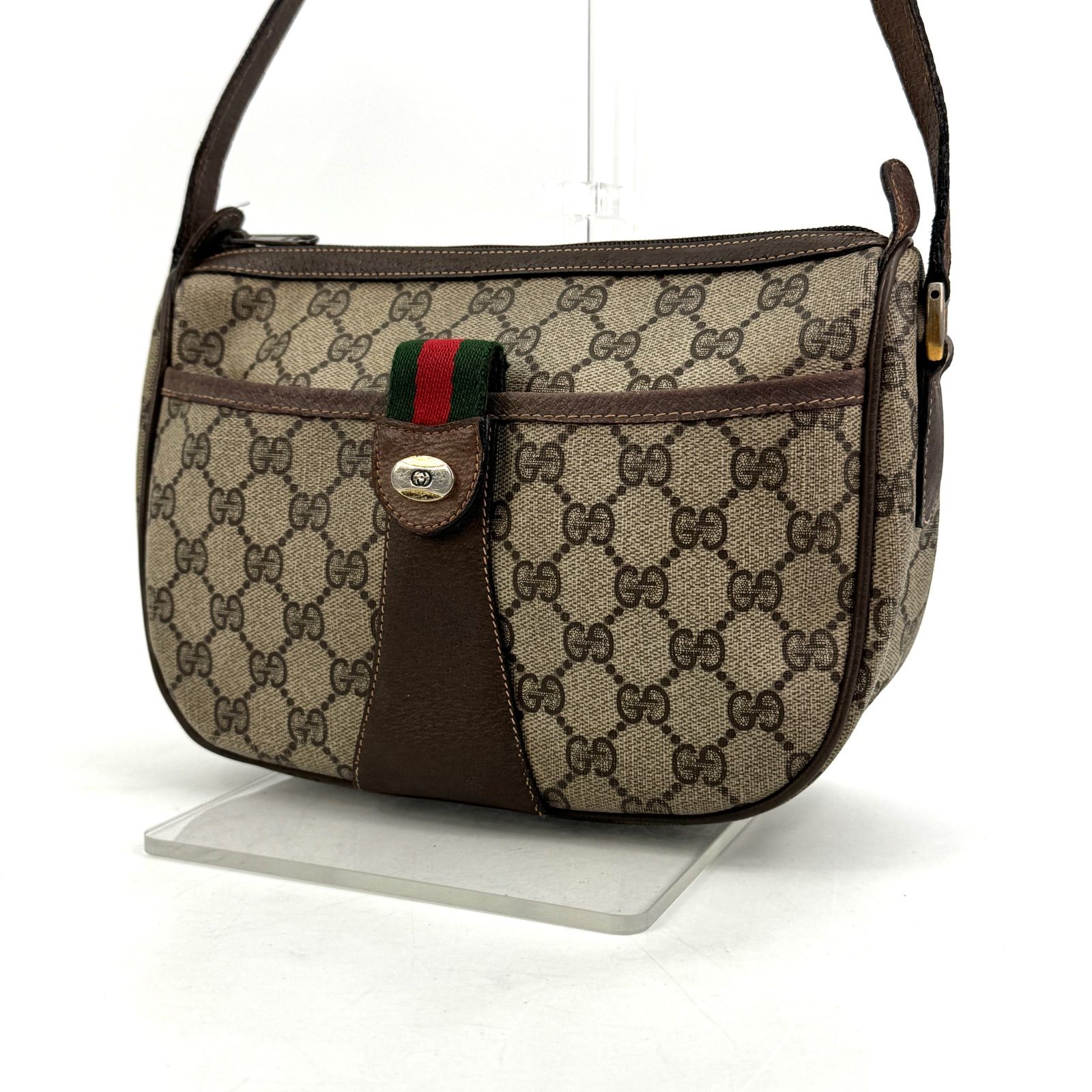 GUCCI グッチ シェリーライン GG柄 ショルダーバッグ PVC レザー