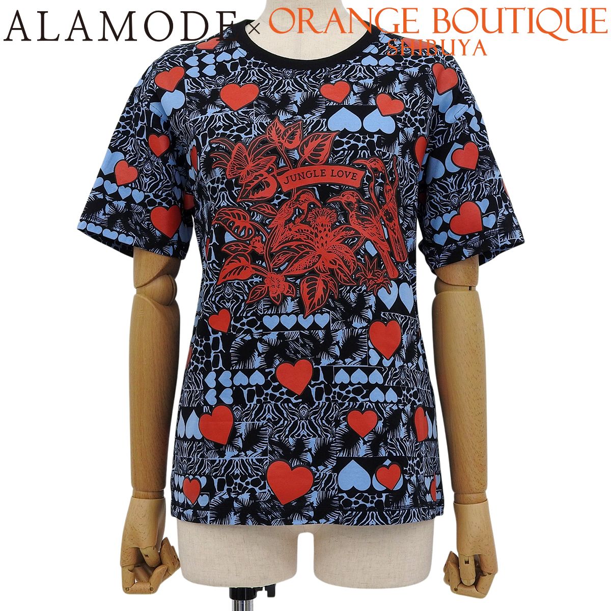 HERMES(エルメス) ジャングルラブ 半袖Tシャツ ブラック黒 レッド赤 ライトブルー コットン 2023年 レディース 40802200871【中古】【アラモード】