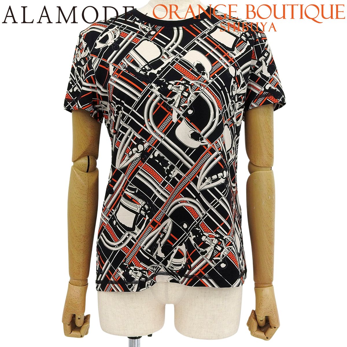 HERMES(エルメス) 無秩序と鎖 半袖Tシャツ ブラック黒 レッド赤 ホワイト コットン Tシャツ 2023年 レディース 40802200868【中古】【アラモード】