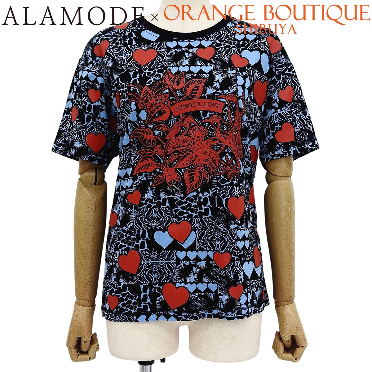 HERMES(エルメス) ジャングルラブ 半袖Tシャツ ブラック黒 レッド赤 ライトブルー コットン Tシャツ 2023年 レディース 40802200872【中古】【アラモード】