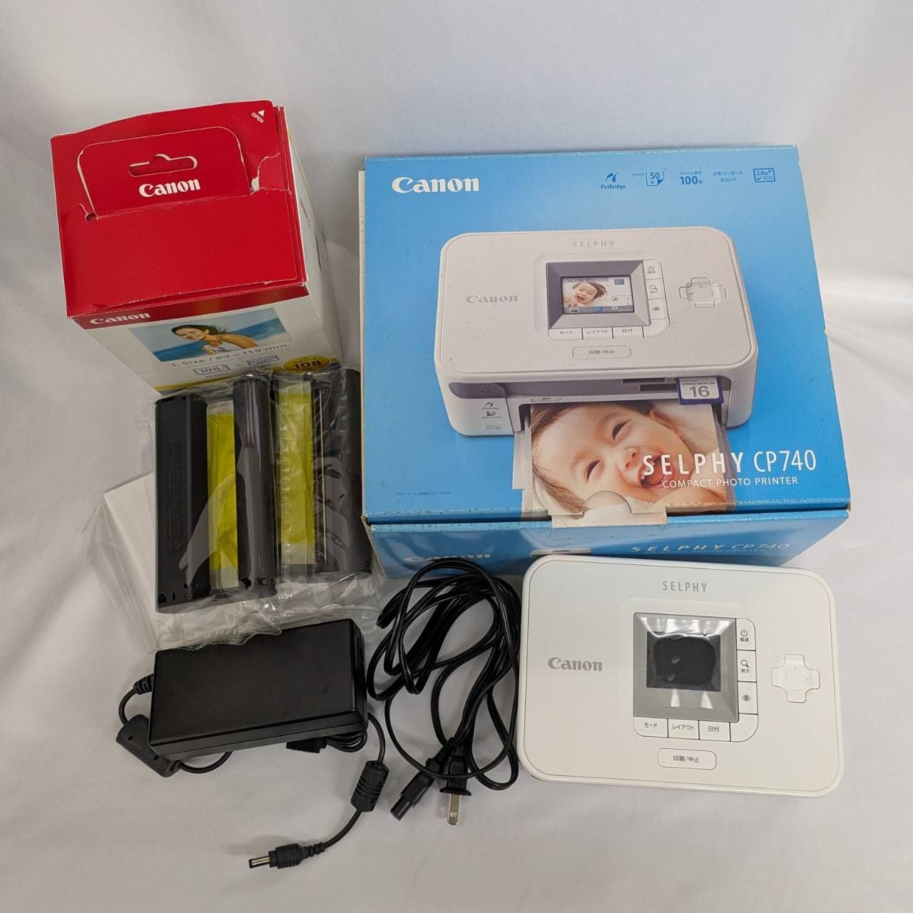 未使用品！CANON コンパクトフォトプリンターSELPHY CP740 インク、ペーパーセット付 Canon SELPHY CP740 コンパクトフォトプリンター ホワイト 純正インク