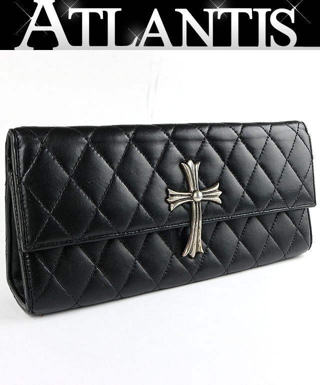 CHROME HEARTS 銀座店 クロムハーツ ラージクロス キルティング ディナー クラッチ バッグ レザー メンズ SV925 黒 103693