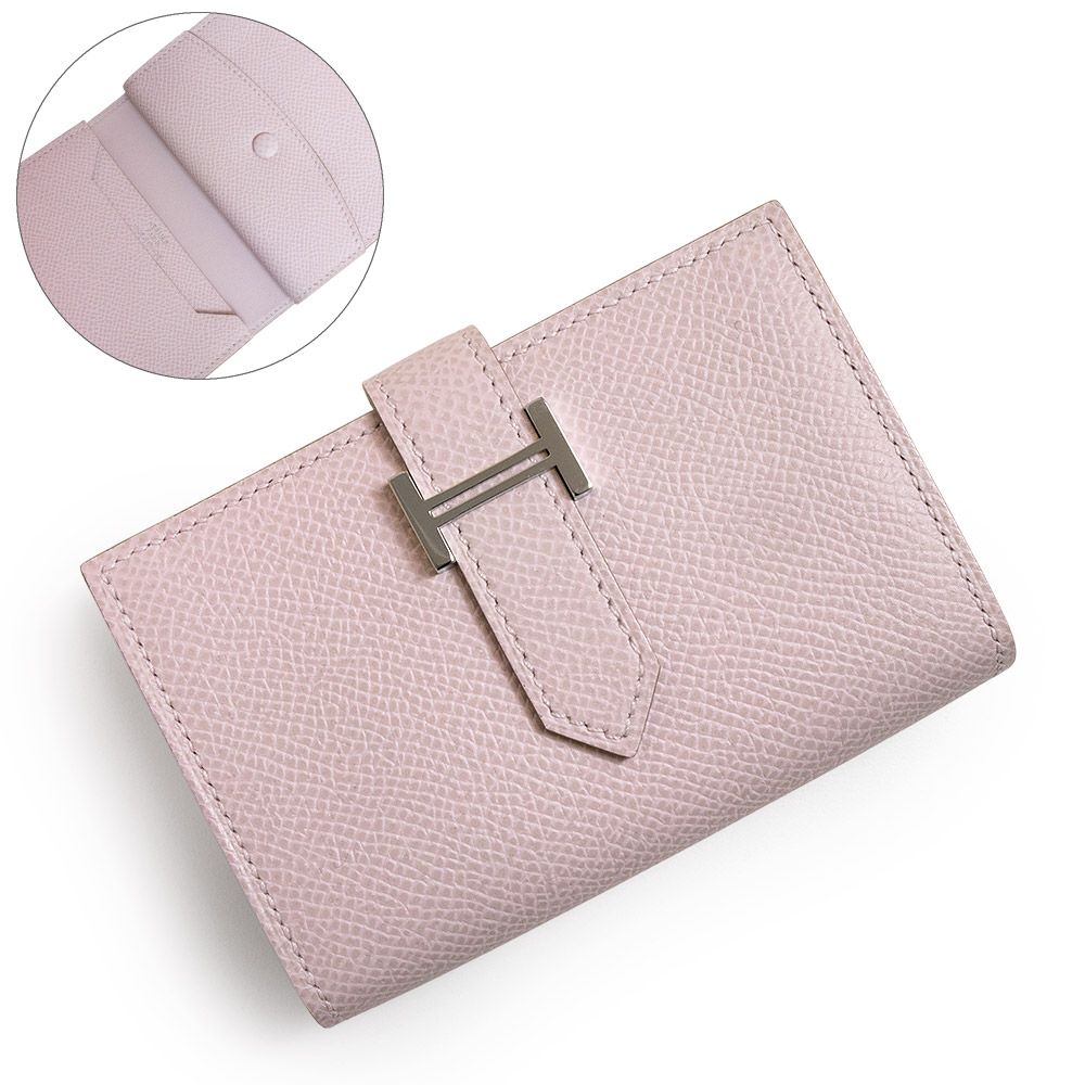 【未使用に近い】エルメス ベアンコンパクト 二つ折り財布 ヴォーエプソン ピンク エルメス ベアン ミニ コンパクト ヴォーエプソン モーヴペール ピンク