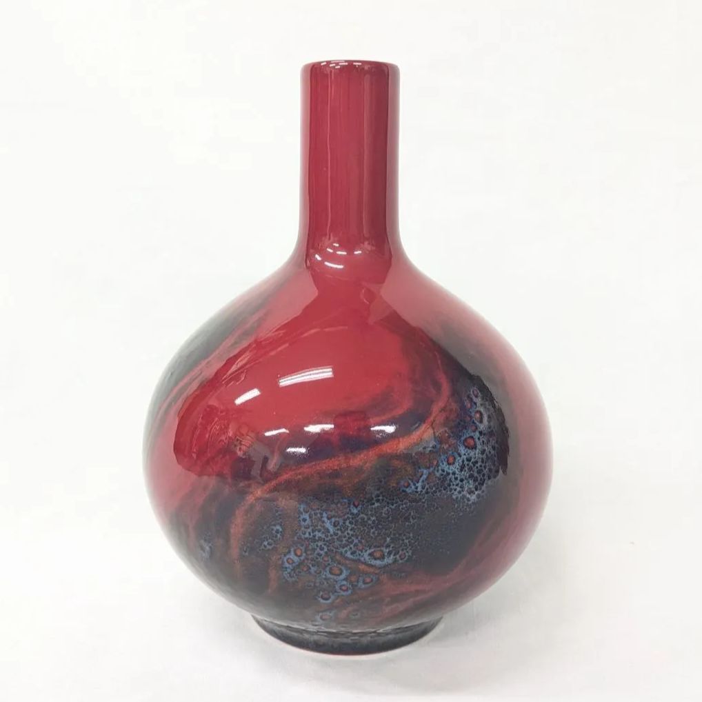 美品 ロイヤルドルトン フランベ ベインド 花瓶 フラワーベース 陶器 一輪挿し 壺 英国 Royal Doulton FLAMBE VEINED 赤 黒