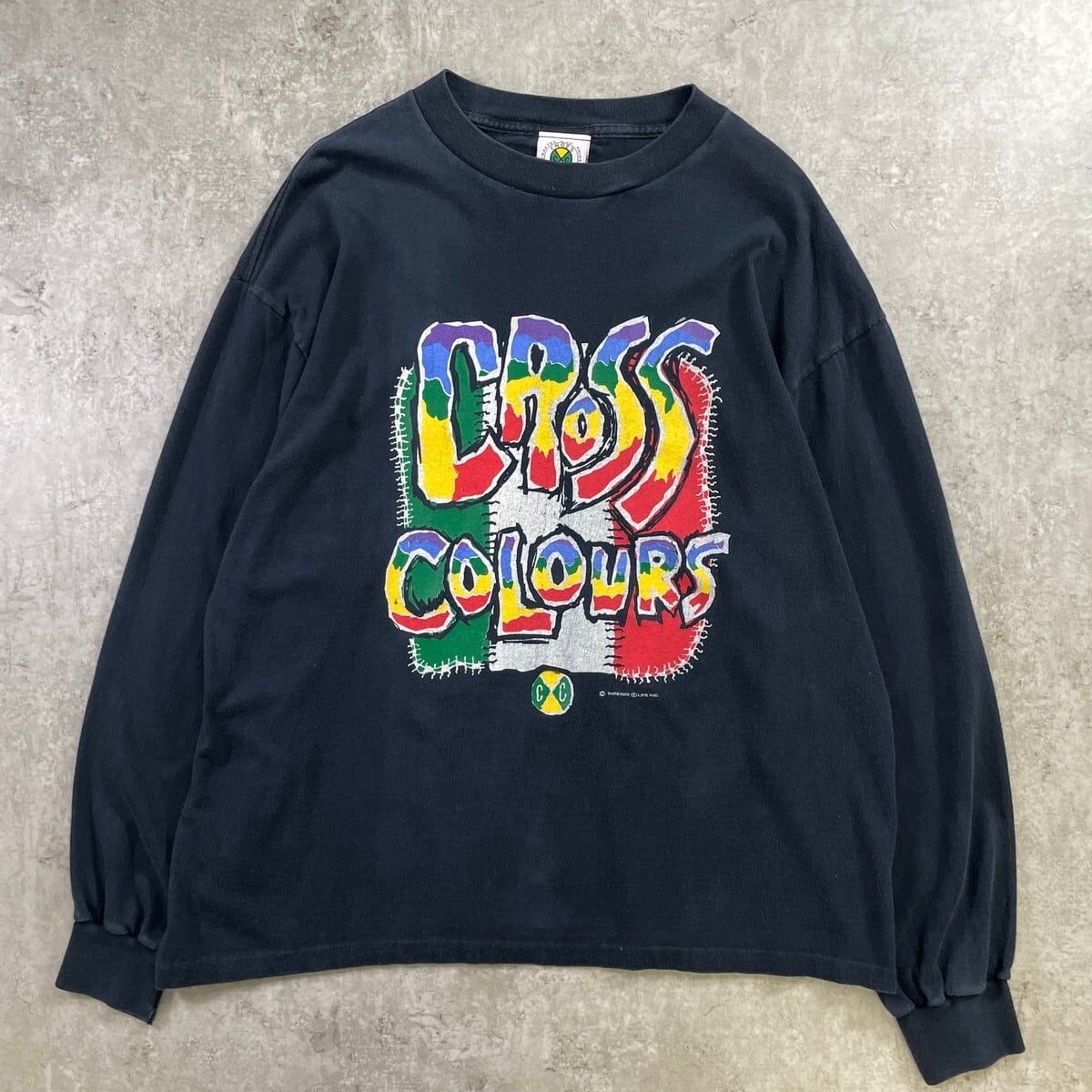 90年代 CROSS COLOURS クロスカラーズ ロングTシャツ ロンT メンズXL-XXL相当 古着 VINTAGE ヴィンテージ ビッグサイズ 大きいサイズ 黒色