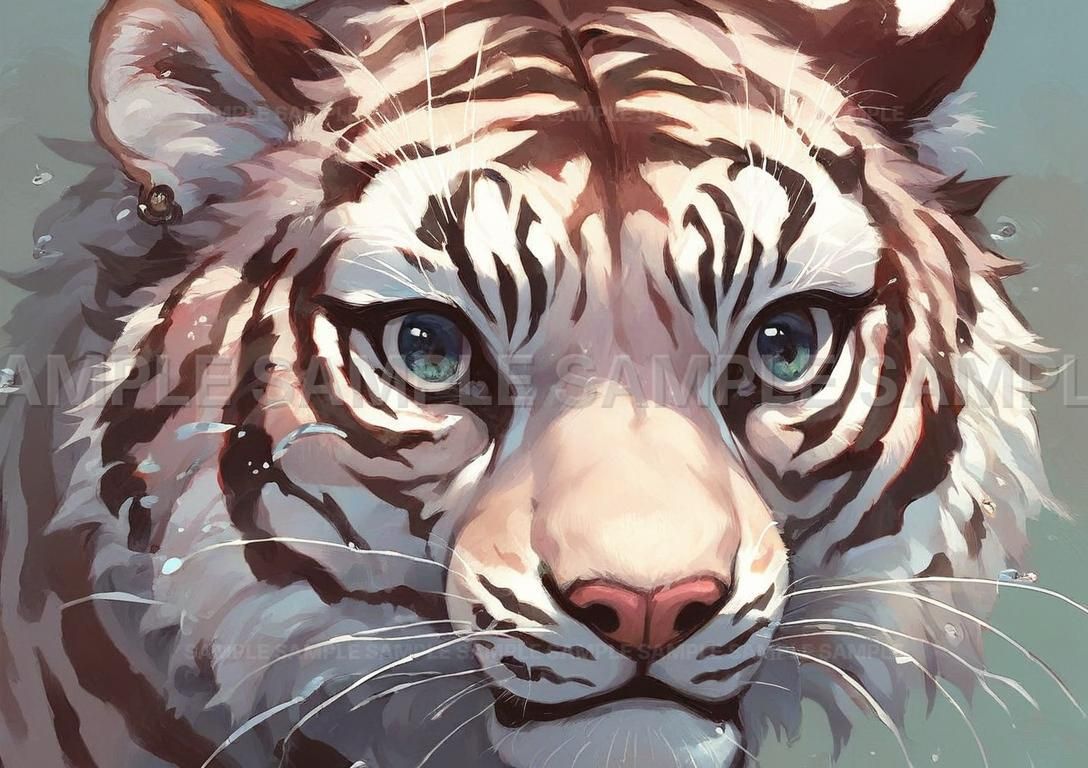 AIアート】【迫力満点】白虎 猛獣 アート ポスター 壁掛け 水彩画 風水