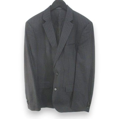 ヒューゴボス HUGO BOSS ストライプ柄 セットアップ スーツ テーラード ジャケット ロングパンツ スラックス ジップフライ 48 黒系 ブラック ロールアップ 毛 ウール 裏地