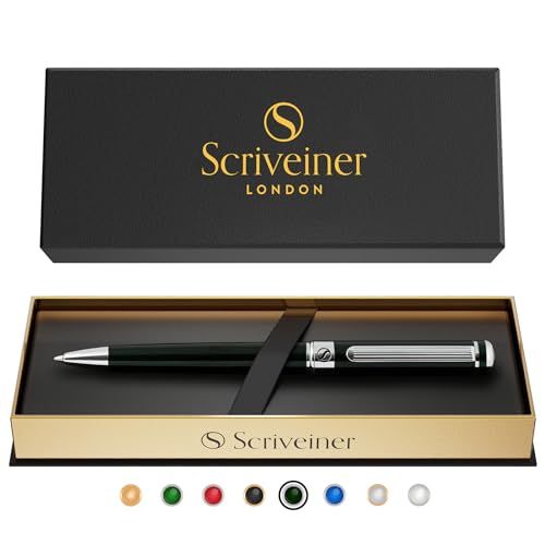 Scriveiner ブラックグリーン ボールペン - ブラックグリーンの高級ペン、クローム仕上げ、Schmidt ブラックリフィル、男性と女性への最高のボールペンギフトセット、プロフェッショナルなエグゼクティブオフィス、素敵なデザイナーペン Black ｍａ