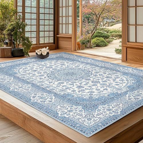 ラグ ラグマット 平織 ペルシャ柄 ダイニングラグ 160x230cm ブルー 大きい ラグマット 160×230cm 洗える ペルシャ風 花柄 ブルー 長方形