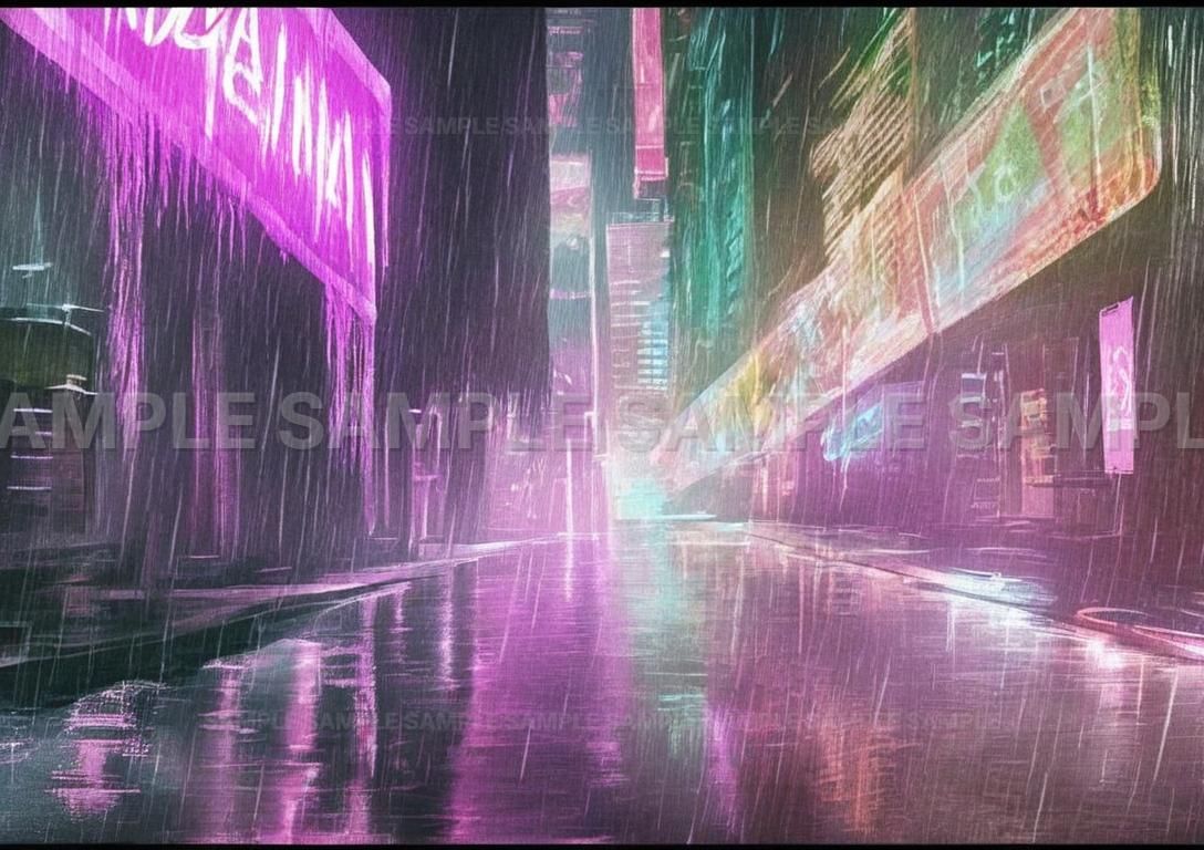 AIアート】【雨夜のネオン】サイバーパンク 都会 夜景 アート ポスター